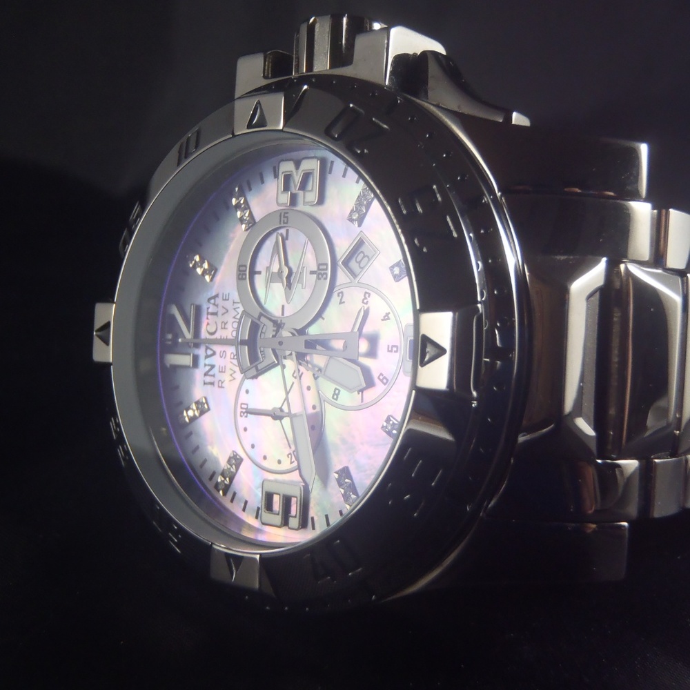 INVICTA GUNMETAL PLATINUM TONE MOP DIAMOND WATCH